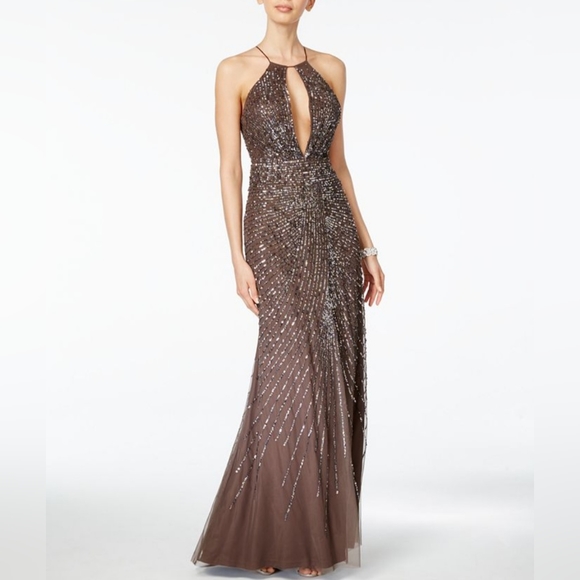 Adrianna Papell Halter Fully Beaded Gown sz 10 NWT - Picture 2 of 9